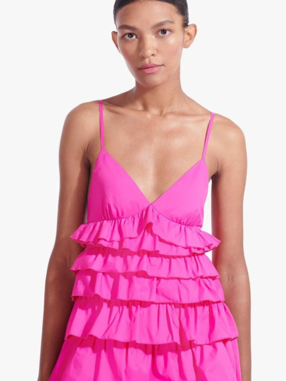STAUD Rylie Dress - Bougainvillea Pink Maxi Tiered Long - Picture 2 of 6